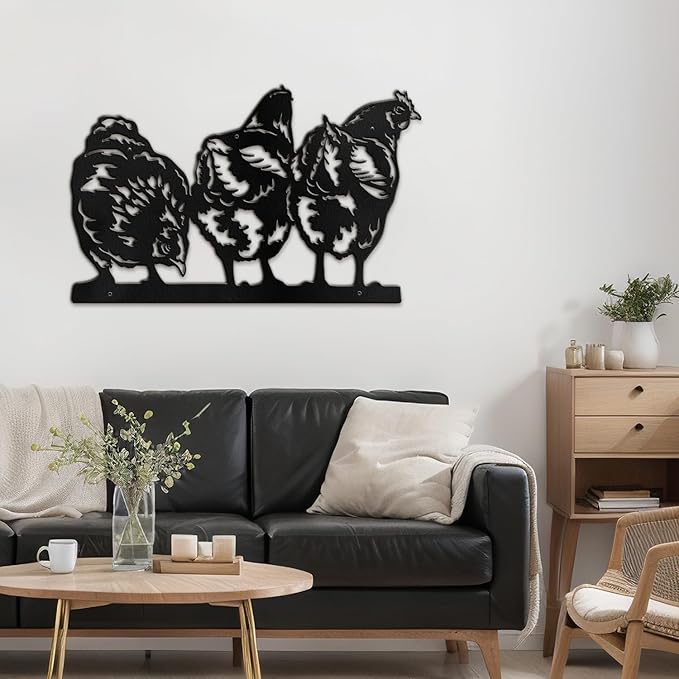 SIGNLEADER Metal Wall Art Decor Farmhouse Trio of Chickens Minimalist Modern Abstract Wall Sculpture Hangings Home Decoration for Living Room, Bedroom, Bathroom, Kitchen, Outdoor - 18" Black