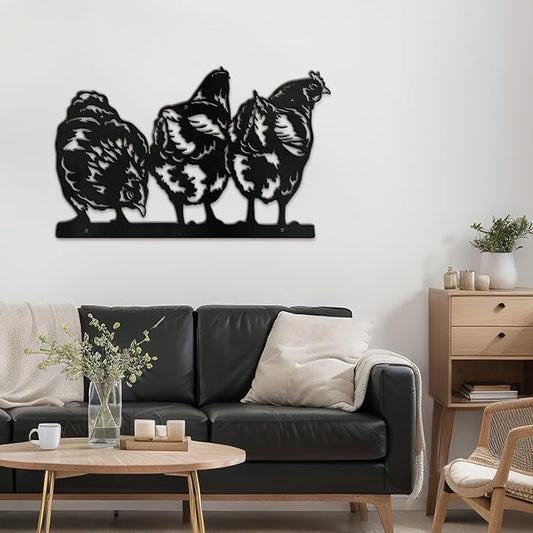 SIGNLEADER Metal Wall Art Decor Farmhouse Trio of Chickens Minimalist Modern Abstract Wall Sculpture Hangings Home Decoration for Living Room, Bedroom, Bathroom, Kitchen, Outdoor - 18" Black