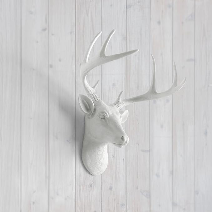 Wallcharmers White Deer Head Wall Decor, Handmade Faux Deer Head, Made of Eco-Friendly Resin Great for Farmhouse Decor, White