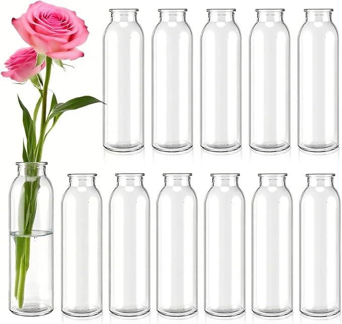 12 Pcs Glass Bud Vases Bulk,Clear Small Glass Vases,Mini Flower Vase for Centerpieces,Decorative Bottle Vase for Party,Wedding Reception,Dining Table,Home Decor