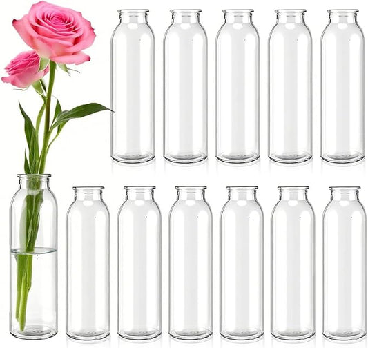 12 Pcs Glass Bud Vases Bulk,Clear Small Glass Vases,Mini Flower Vase for Centerpieces,Decorative Bottle Vase for Party,Wedding Reception,Dining Table,Home Decor