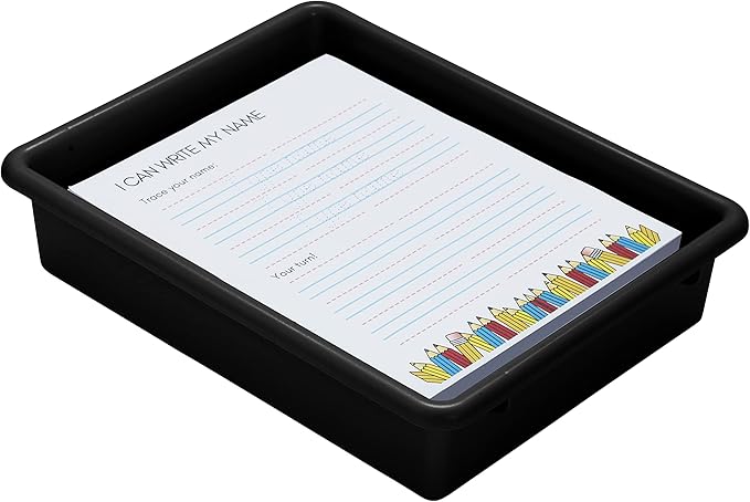 ECR4Kids Letter Size Tray with Lid, Storage Bin, Black, 10-Piece