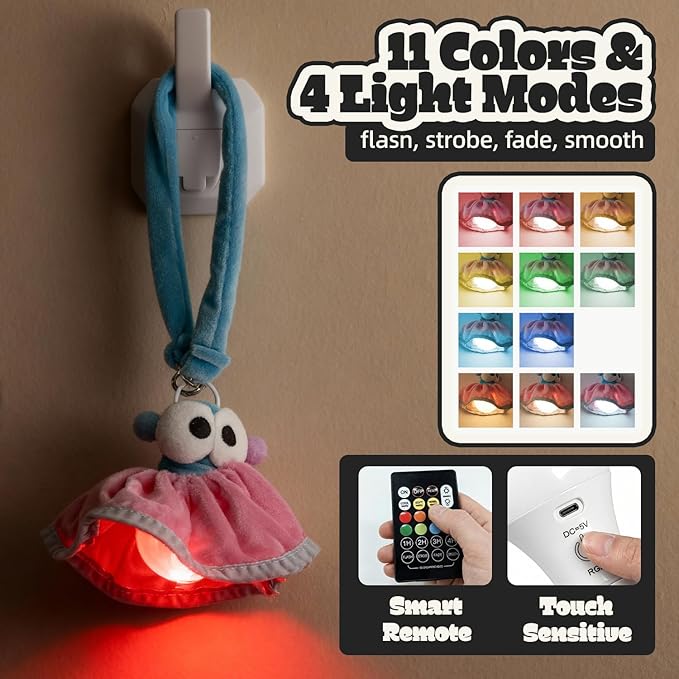 Aesthetic Plush LED Night Light, 1200mAh Rechargeable Mood Lamp, 3 Color Temperatures (Warm/Nature/Cool), 150 Lumens Dimmable Nursery Light with Remote, 1-4H Timer, Bedside Decor,Pink Blue