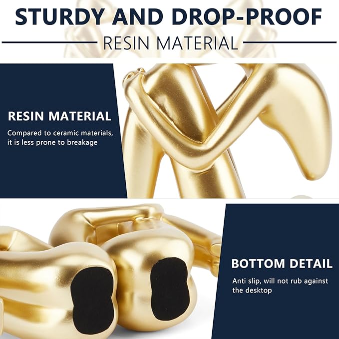 Gold Book Ends, Girl Thinker Design, Modern Bookends for Shelves, Non-Skid Heavy Duty Resin Book Stopper for Books, Resin, 1Pair/2Piece