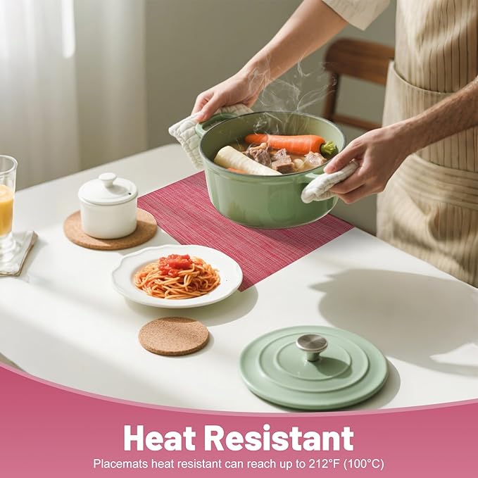 Placemats Set of 12，Christmas Decoration Non-Slip PVC Weave Table Mats Easy to Clean，Heat Resistant Place Mats for Kitchen Dining Table Decoration Indoor Outdoor，Red