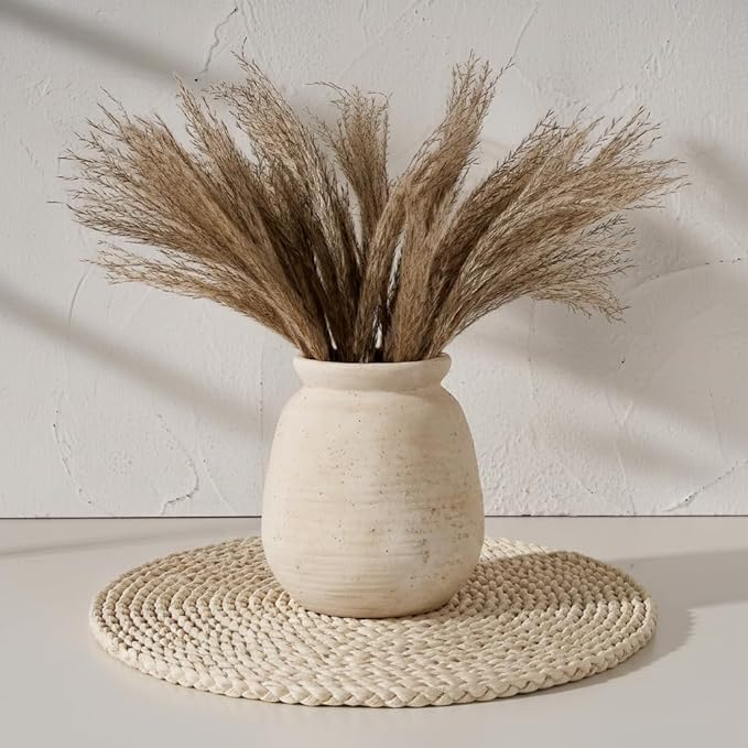 SIDUCAL Ceramic Rustic Farmhouse Vase | 7.3 Inch Pottery Decorative Flower for Home Decor | Sand Glaze Finish Boho Vase for Table, Living Room, Bathroom Decoration, Shelf Decor, Mantel, White