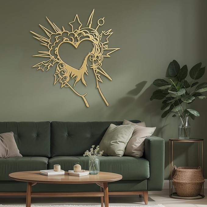 SIGNLEADER Metal Wall Art Decor I Love You Heart Modern Abstract Wall Sculpture Hangings Home Decoration for Living Room, Bedroom, Bathroom, Kitchen, Outdoor - 18" Gold