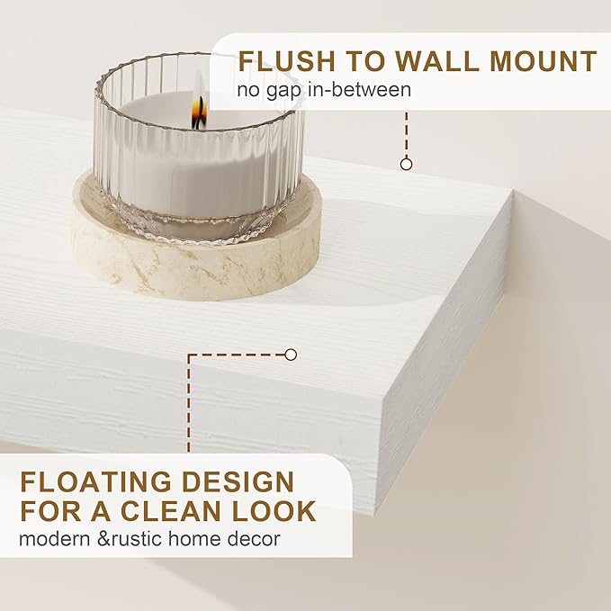 Fun Memories Floating Shelves for Wall, 20Inch Floating Shelves Set of 2, Hanging Shelf with Invisible Brackets, Wood Shelves for Living Room, Bedroom, Kitchen, White