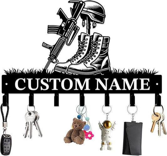 Personalized Custom Name Gun Wall Hooks,Metal Gun Room Art Clothes Hooks,Metal Gun Wall Home Storage Decorative,For Front Door, Hallway, Kitchen, Bedroom,Keys,Hats (Style K)