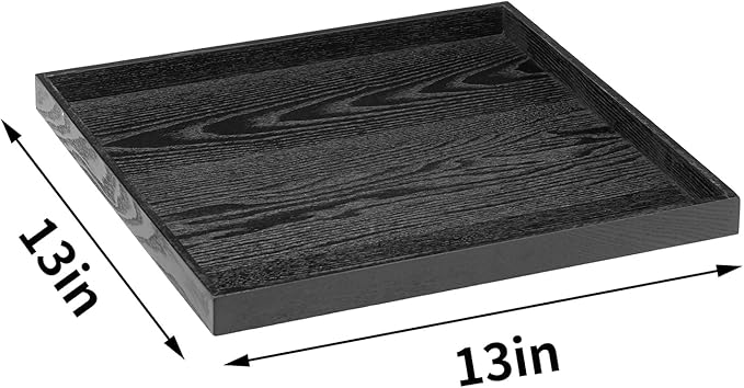 13 x 13 Inches Large Square Black Solid Wood Ottoman Tray, Serve Tea, Coffee or Breakfast in Bed, Classic Wooden Decorative Serving Tray with Raised Edges, Kitchen Party Bar Server Table Tray