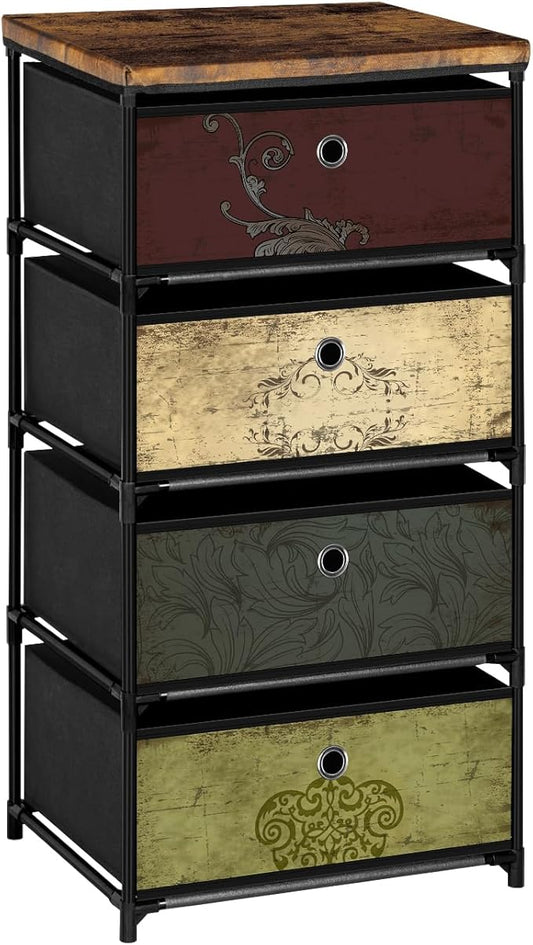 Nightstand with 4 Drawers, Clothes Storage Organizer, Small Fabric Dresser for Bedroom, Closet, Entryway, Hallway, Nursery, Dorm