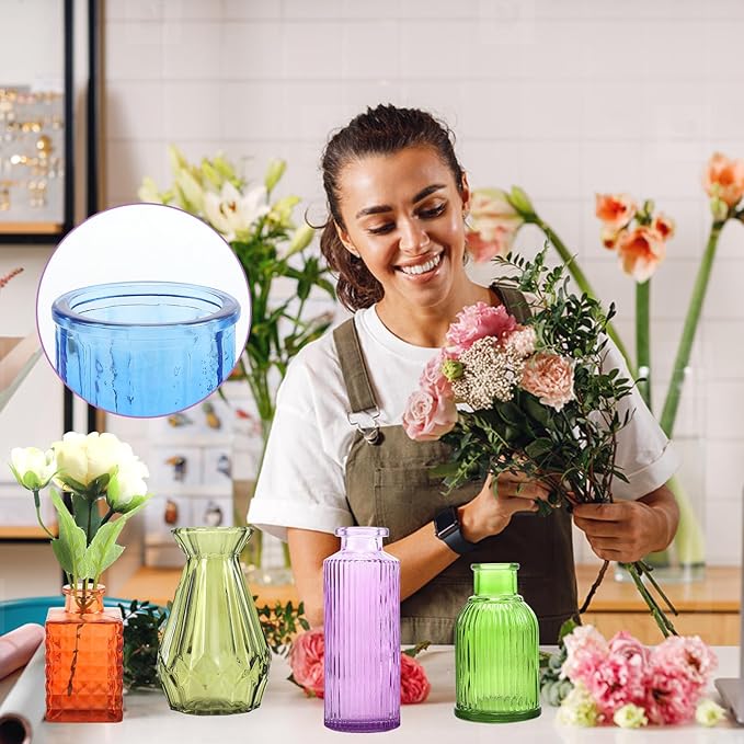 12 Pcs Glass Bud Vases in Bulk,Mini Vintage Flower Vases for Centerpieces,Colored Small Vases for Flowers,Glass Bottles for Home Wedding PartiesTable Decoration (Many Colors)