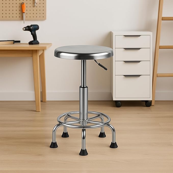 Adjustable Work Stool, Stainless Steel Office Chair, Round Stool Chair, Designed Ergonomics, Non-Slip Foot Pads