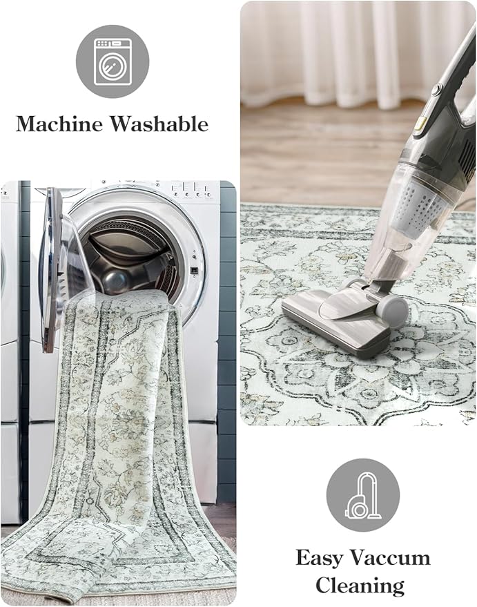 Lahome Oriental Washable Runner Rug,2.5x8 Long Bedroom Rug Runner Non-Slip,Runner Rug for Entryway Indoor,Traditional Laundry Room Rug Runner Low-Pile for Kitchen Hallway,(8ft,Light Gray)