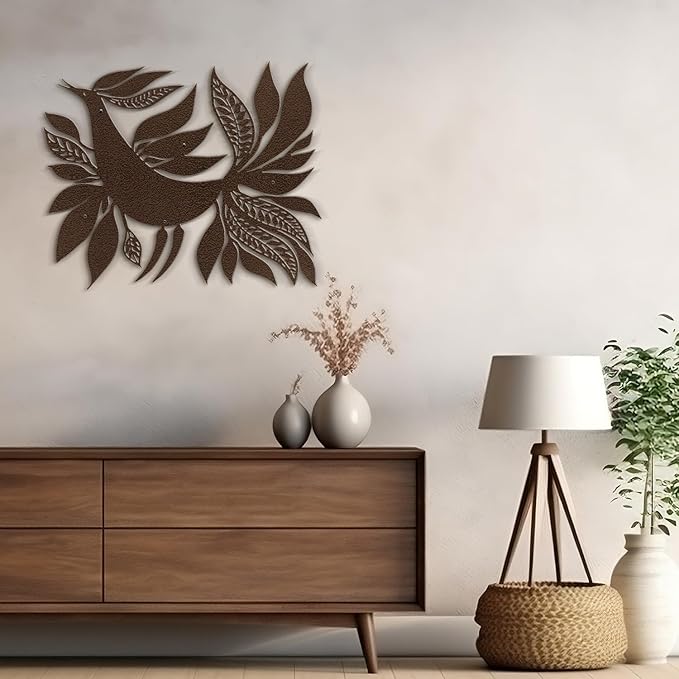 SIGNLEADER Metal Wall Art Decor Bird with Leaves Minimalist Modern Abstract Wall Sculpture Hangings Home Decoration for Living Room, Bedroom, Bathroom, Kitchen, Outdoor - 18" Bronze