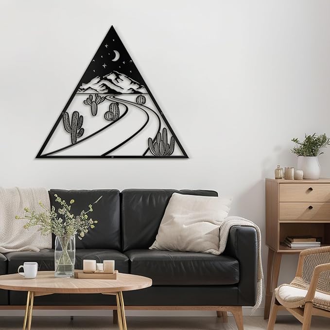 SIGNLEADER Metal Wall Art Decor Cactus, Moon, Mountain Landscape Modern Abstract Wall Sculpture Hangings Home Decoration for Living Room, Bedroom, Bathroom, Kitchen, Outdoor - 18" Black