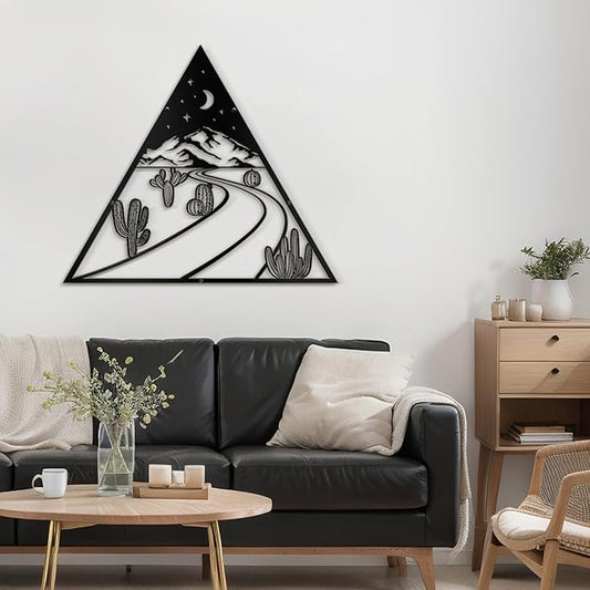 SIGNLEADER Metal Wall Art Decor Cactus, Moon, Mountain Landscape Modern Abstract Wall Sculpture Hangings Home Decoration for Living Room, Bedroom, Bathroom, Kitchen, Outdoor - 18" Black