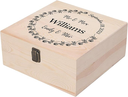 Personalized Wedding Keepsake Box Custom Name Date, Wooden Memory Box Wedding Gift Box for Couples Newlyweds - Customized Gifts for Bridal Shower Anniversary Engagement Christmas