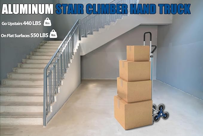 Aluminum Stair Climber Hand Truck 18 x 7.5 Inch Nose Plate Stair Climbing Hand Truck 6 Wheels Hand Truck Dolly