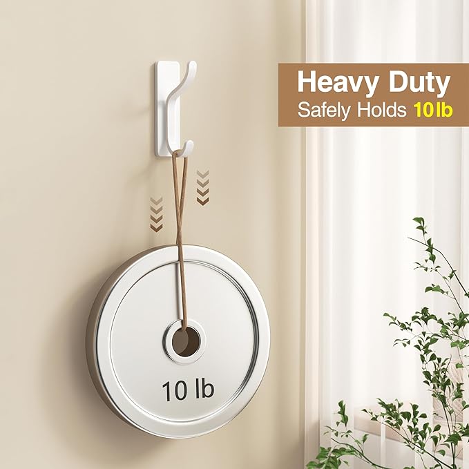 pickpiff Adhesive Wall Coat Hooks - Heavy Duty Stick-On Door Hanger, Metal Hook for Hanging Towel,Purse, Robe, Backpack, Jacket, Clothes - for Bathroom,Dorm, Closet, Kitchen - White, 2 Pack