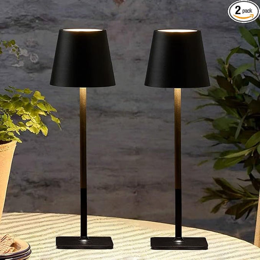 2 Pack Cordless Table Lamps-6000mAh Rechargeable Lamp,Waterproof Outdoor Table Lights for Patio|Shower|Restaurant|Dinner|Kitchen Counter|Dining Table Top Lighting,Mini Small Battery Operated Lamp