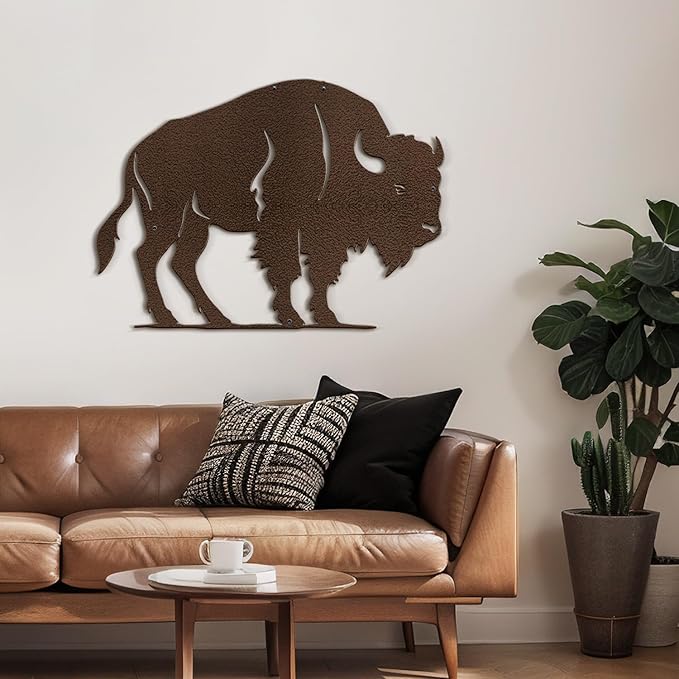 SIGNLEADER Metal Wall Art Decor Rustic American Bison Minimalist Modern Abstract Wall Sculpture Hangings Home Decoration for Living Room, Bedroom, Bathroom, Kitchen, Outdoor - 18" Bronze
