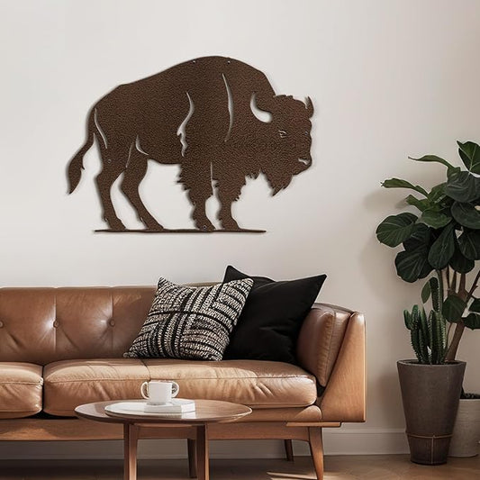 SIGNLEADER Metal Wall Art Decor Rustic American Bison Minimalist Modern Abstract Wall Sculpture Hangings Home Decoration for Living Room, Bedroom, Bathroom, Kitchen, Outdoor - 18" Bronze
