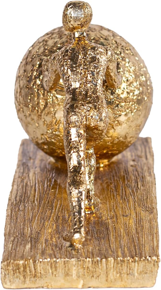 Man with Sphere Iron Statue Metal Sculpture Sportsman Art Metal Ornament Figurine Home and Office Decor （Golden）