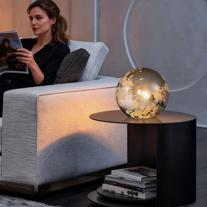 7.8 Inch Ball Table Lamp with Glass Shade Stylish Ball Light Lamp for Bedroom Living Room and Bookshelf Modern Design Perfect for Home Decor, Without Bulb (Grey Flower)