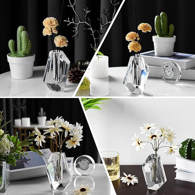 Crystal Vase, Premium Clear Flower Vase, Wedding & Anniversary Centerpiece, Handcrafted Diamond Facets, Home Decor