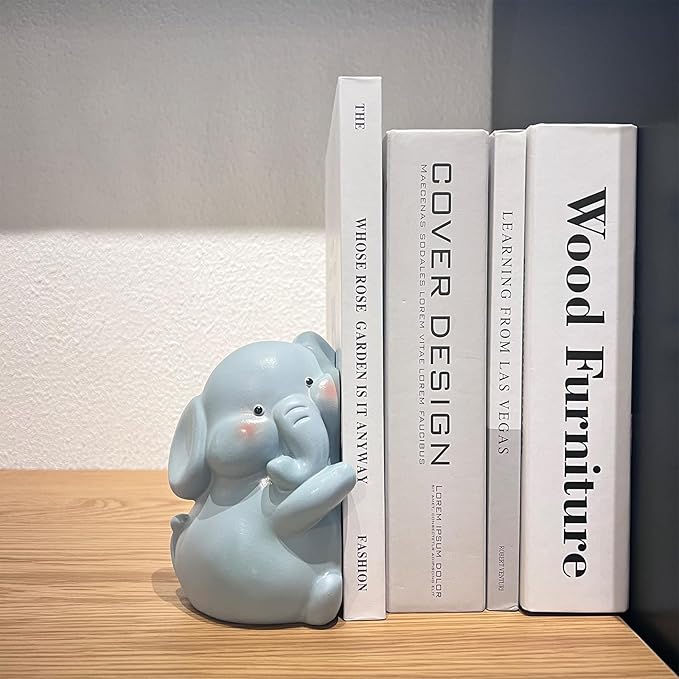 Cute Elephant Bookends Decoration, Book Ends for Heavy Books, Book Holders for Shelves in Home Office Children’s Rooms Desk Bookshelf, Great Christmas Birthday Gift