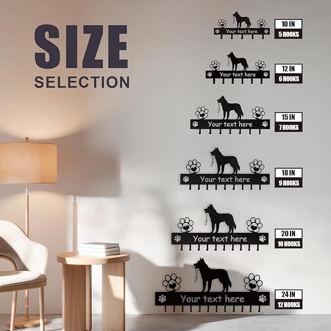 Custom Metal Key Rack Wall Mount with Name, Key Hooks and Dog Leash Holder for Entryway Doorway