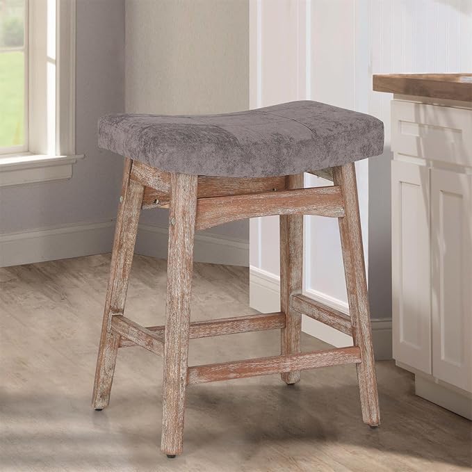 Sophia & William Counter Height Bar Stools for Kitchen Island, 24" Counter Stools with Solid Wood Legs,Vintage Linen Seat Upholstered Farmhouse Bar Stools,Grey,1PC