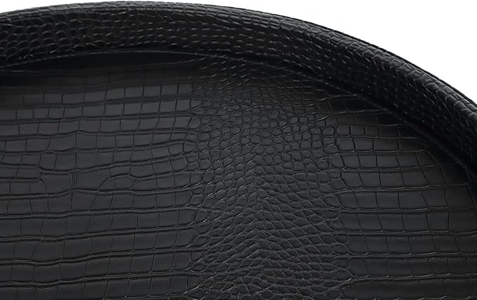 HofferRuffer Round Serving Tray 20'', Elegant Faux Leather Circle Ottoman Table Tray, Serve Tea Coffee Breakfast in Bedroom Living Room Kitchen (Classic Black)