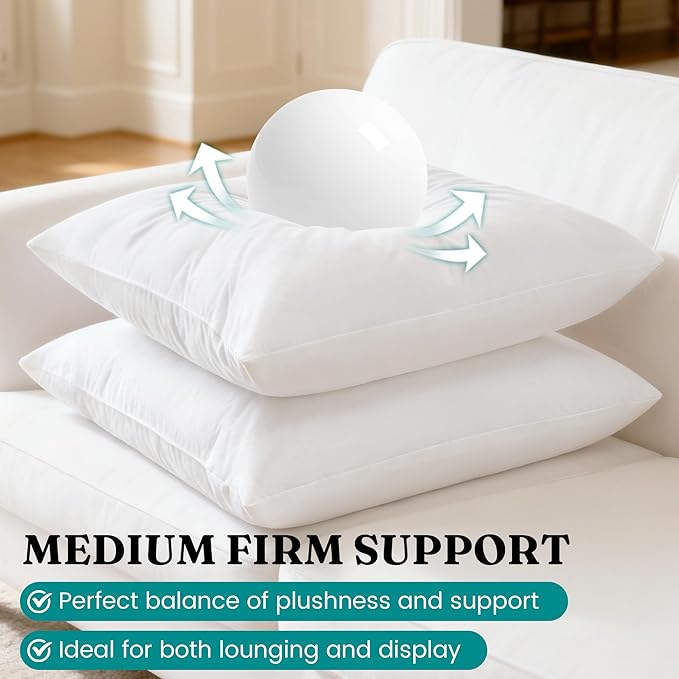 Oubonun 16x16 Feather Down Throw Pillow Inserts, 100% Cotton Cover, Medium Firm Decorative Pillow Inserts for Couch, Sofa, Bed, Chair (Set of 2)