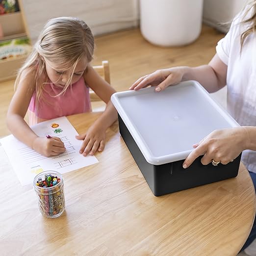 ECR4Kids Letter Size Deep Tray with Lid, Storage Bin, Black, 10-Piece