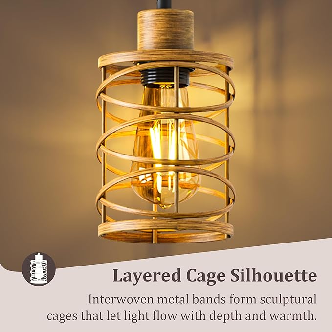BOBOMOMO 70" Farmhouse Dimmable Floor Lamp, Light Wood Grain Industrial Metal Cage Standing Lamp with 3 LED Bulbs, Stepless Dimming Tall Tree Lamp for Living Room, Bedroom, Studio, Corner