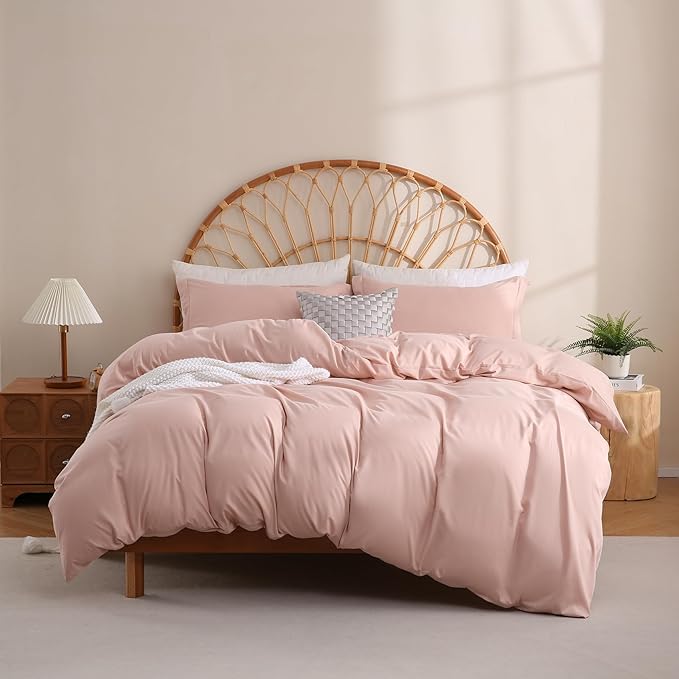 JSD Dusty Pink Duvet Cover Set Queen Size, 3 Piece Duvet Cover with Pillow Shams, Soft Brushed Microfiber Zipper Closure, Comforter Not Included