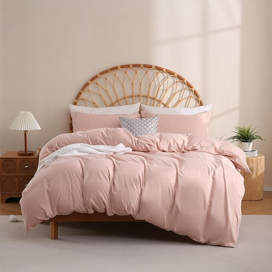 JSD Dusty Pink Duvet Cover Set King Size, 3 Piece Duvet Cover with Pillow Shams, Soft Brushed Microfiber Zipper Closure, Comforter Not Included