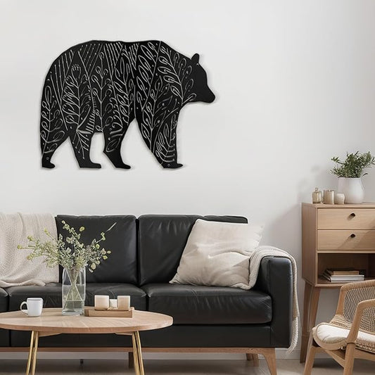 SIGNLEADER Metal Wall Art Decor Big Bear Minimalist Modern Abstract Wall Sculpture Hangings Home Decoration for Living Room, Bedroom, Bathroom, Kitchen, Outdoor - 18" Black