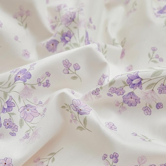 LifeTB Cotton Floral Duvet Cover Queen Vintage Style Purple Floral Bedding Set Chic Garden Flower Duvet Cover Boho Floral Botanical Comforter Cover with 2 Pillowcases Cottagecore Bedding Set Queen