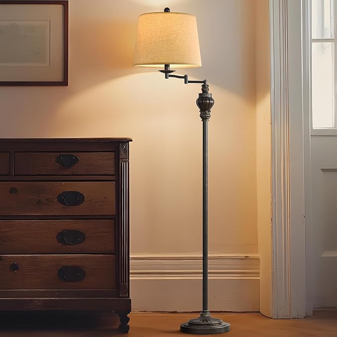 G-SAFAVA 61" Vintage Floor Lamp with 350° Adjustable Swing Arm, Standing Lamp for Bedroom Living Room Bedside Nightstand Retro Farmhouse Mid Century Lamp Light Home Décor Office Gifts