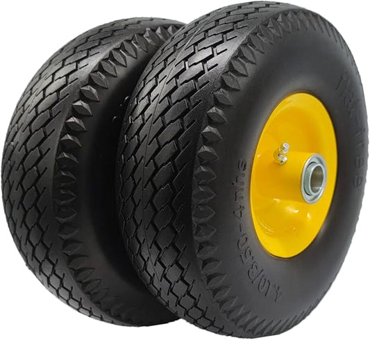 Flat Free 4.10/3.50-4 Hand Truck Tire with 3/4 Axle Bore, 2.2” Offset 10 inch Solid Tire Replacement for Hand Truck/Wagon/Garden Cart/Wheelbarrow/Dolly/Lawnmower (Set of 2) (2.2“ Offset)