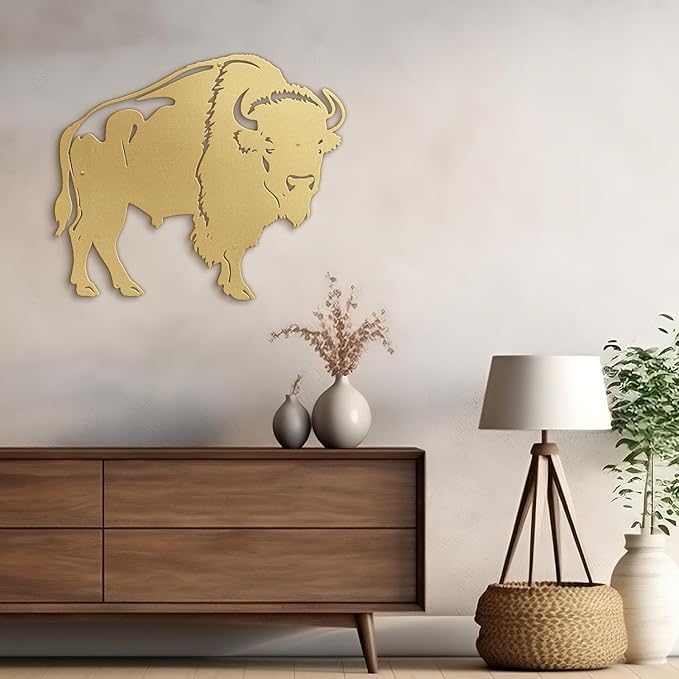 SIGNLEADER Metal Wall Art Decor Standing Bison Silhouette Minimalist Modern Abstract Wall Sculpture Hangings Home Decoration for Living Room, Bedroom, Bathroom, Kitchen, Outdoor - 18" Gold