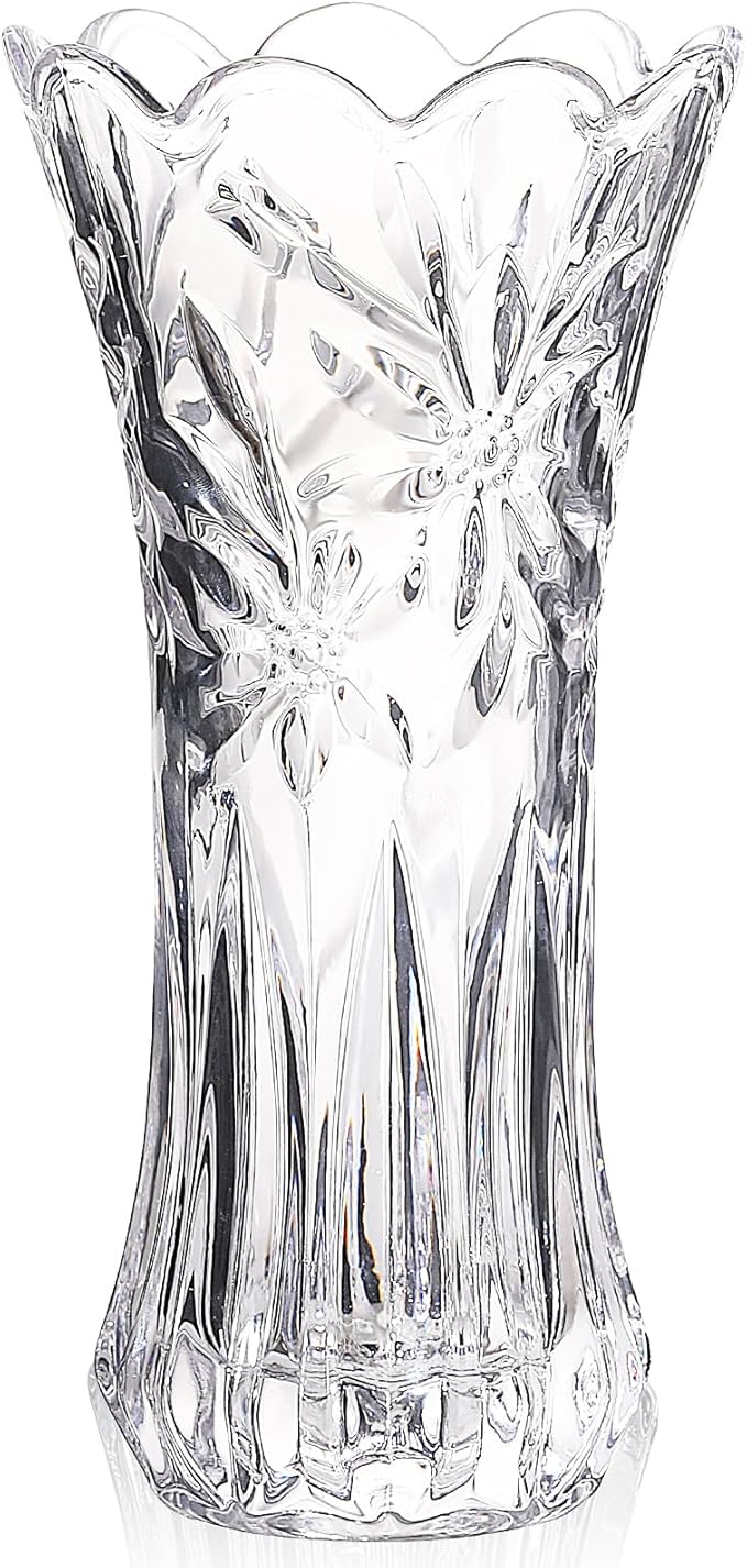 JASVIC 12 Inch Crystal Vases for Flowers, Orchid Textured Glass Flower Vase, Elegant Modern Decorative Vase for Living Room Dining Table Office Centerpiece, Wedding