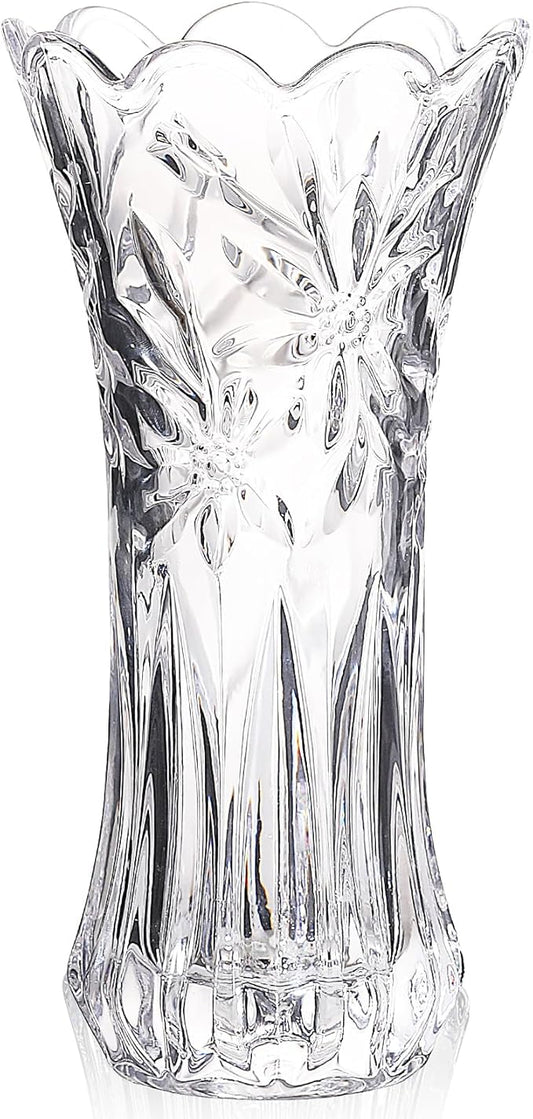JASVIC 12 Inch Crystal Vases for Flowers, Orchid Textured Glass Flower Vase, Elegant Modern Decorative Vase for Living Room Dining Table Office Centerpiece, Wedding