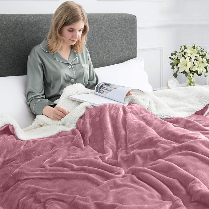 MOONLIGHT20015 Sherpa Blankets Queen Size - (Baby Pink, 90X90 Inches) Fuzzy, Soft and Wool/Fleece Blanket for Bed, Fluffy Blankets for Winter, Camping and Travel