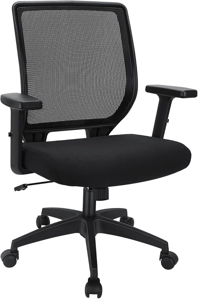 Schwake Ergonomic Office Chair Home Mesh Desk Chair with Adjustable Arms - Mid Back Computer Chairs for Adults - Swivel Task Chair Comfortable for Home Office (Black)