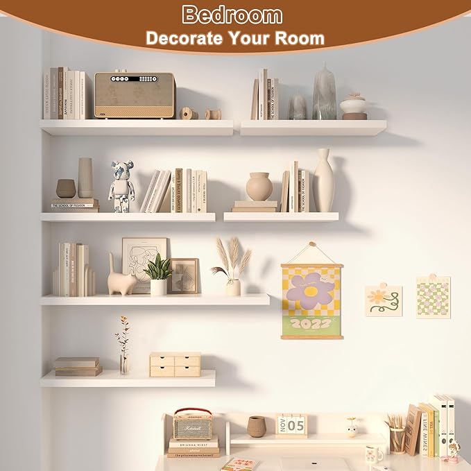 12 Inch Deep Floating Shelves for Wall 2 Pack Floating Shelfs Large Storage Space Wall Decor Display Shelf for Bathroom Living Room Bedroom Kitchen 30" W x 12" D x 1.2" H White