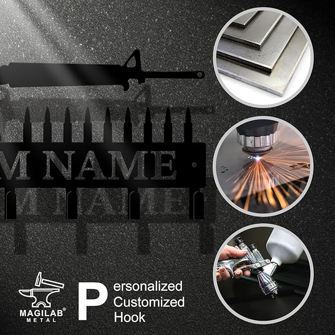 Personalized Custom Name Gun Wall Hooks,Metal Gun Room Art Clothes Hooks,Metal Gun Wall Home Storage Decorative,For Front Door, Hallway, Kitchen, Bedroom,Keys,Hats (Style H)